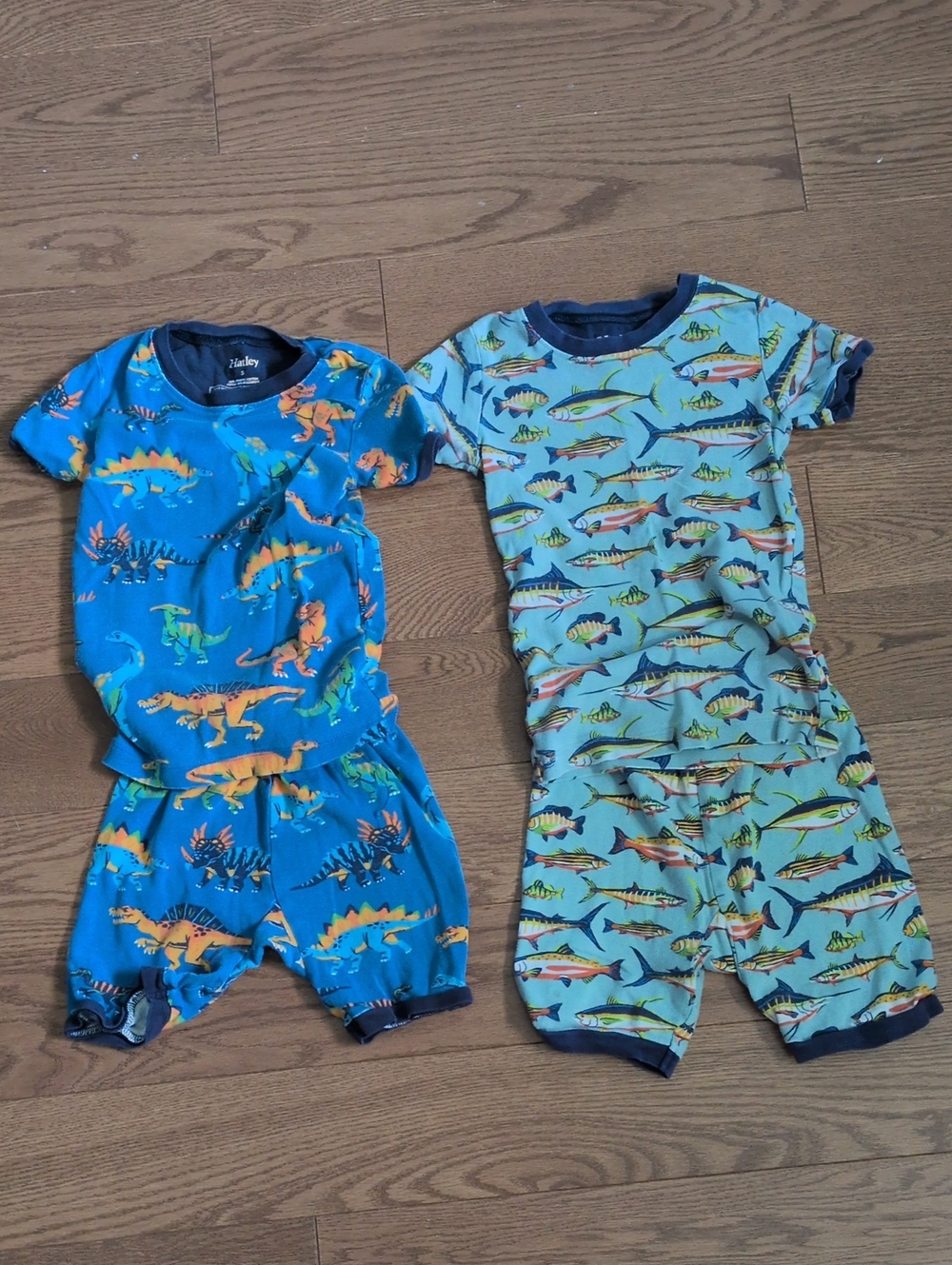 Hanes Kids Short Sleeve Pajama Sets - Bright Blue Dinosaur & Light Blue Fish